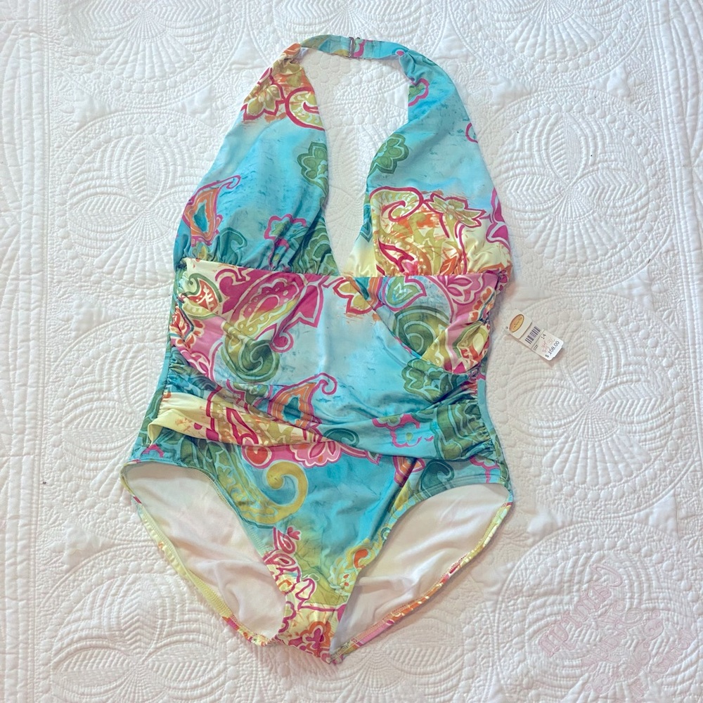 Talbots women’s Floral paisley one piece halter swimsuit